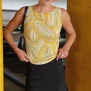 Circle Print Crew-neck Crop Tank Top
