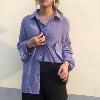 Batwing Sleeve Plain Blouse Purplish Blue - One Size