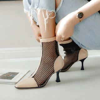 Back Zip Mesh Panel High Heel Short Boots