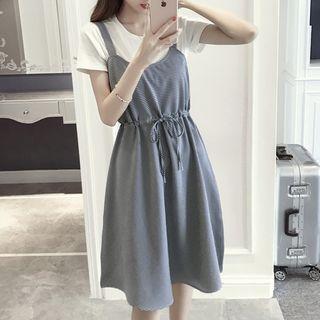 Check Drawstring Pinafore Dress