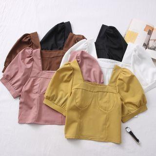 Puff-sleeve Slim-fit Crop Top In 5 Colors