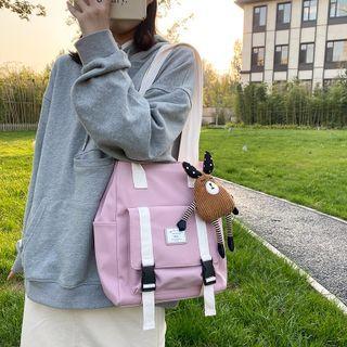 Buckled Two-tone Tote Bag