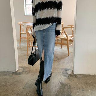 Slashed Maxi Denim Skirt