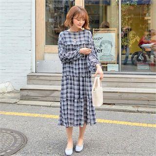 Set: Tiered Plaid Dress + Slipdress