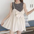 Mock Two-piece Bow Accent Sleeveless Dress