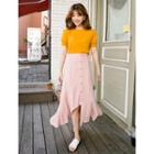Button-front Linen Blend A-line Skirt