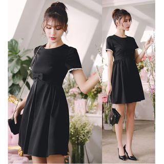 Short-sleeve Lace-trim A-line Mini Dress