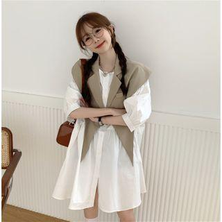 Elbow-sleeve A-line Mini Dress / Shawl