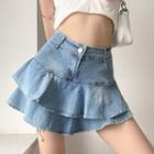 High-waist Ruffle Trim Denim Mini Skirt