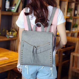 Tasseled Faux-leather Square Backpack