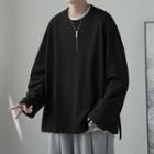Long Sleeve Slit Plain T-shirt