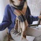 Fringed Wool Blend Check Scarf