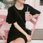 Elbow-sleeve Open-back Mini A-line Dress
