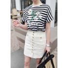 Flower Embroidered Stripe T-shirt