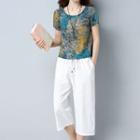 Set: Plain / Patterned Short-sleeve T-shirt + Capri Pants