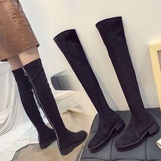 Chunky Heel Hoop Back-zip Tall Boots