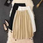 Drawstring-cuff Midi A-line Skirt