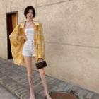 Two Tone Striped Button-up Oversize Shirt As Shown In Figure - One Size