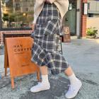 Diagonal-ruffle Woolen Plaid Skirt
