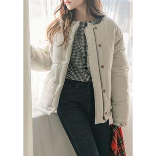 Collarless Drawstring-hem Puffer Jacket