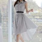 Sleeveless Striped Midi A-line Shirt Dress