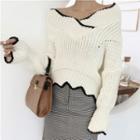 Scallop Off-shoulder Long-sleeve Knit Sweater