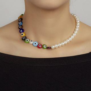 Evil Eye Bead & Faux Pearl Asymmetrical Choker 1 Pc - Faux Pearl - Red & Blue & Green - One Size