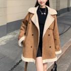 Double-breasted Faux Shearling Jacket Coffee - One Size