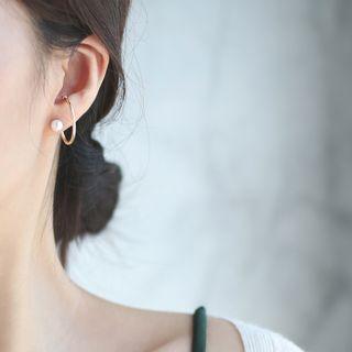 Faux Pearl Alloy Hoop Earring 1 Pair - White & Gold - One Size