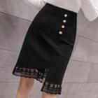 Irregular Lace Trim Fitted Skirt