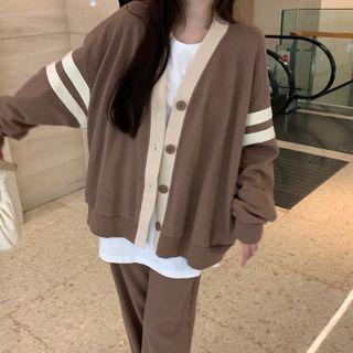 Striped Cardigan / Wide-leg Sweatpants