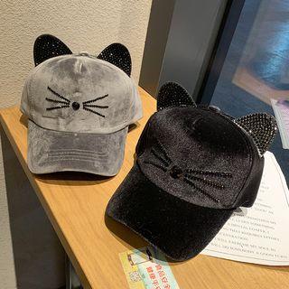 Rhinestone Cat Detail Baseball Cap