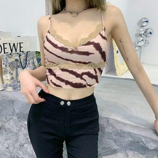 Tiger Print Lace Trim Cropped Camisole Top
