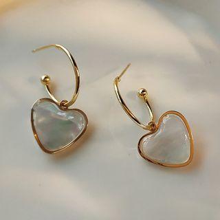 Shell Heart Drop Earring 1 Pair - C - 307 - Gold Trim - White - One Size