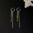 Bamboo Rhinestone Alloy Fringed Earring 1 Pc - Green Bamboo - Silver - One Size