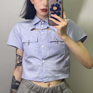 Short-sleeve Cutout Crop Shirt