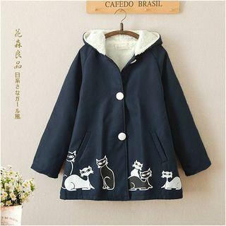 Printed Hooded Button Coat