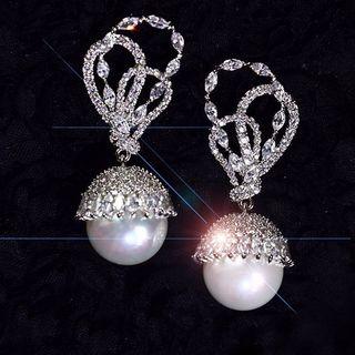 Rhinestone Faux Pearl Drop Earrings