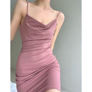 Spaghetti Strap Cowl Neck Mini Dress