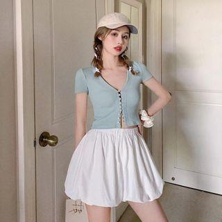 Short-sleeve Embellished Knit Crop Top / Bloomer Shorts