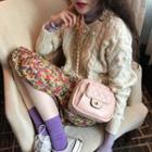 Cable Knit Cardigan / Long-sleeve Top / Floral Print Midi H-line Skirt
