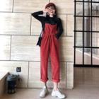 Plain Long-sleeve T-shirt / Plain Corduroy Jumper Pants