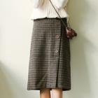 Button-detail Midi Plaid Skirt