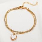 Heart Pendant Rhinestone Layered Necklace 01 - Gold - One Size