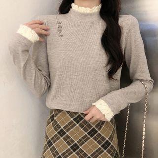 Lace Hem Mock Neck Top