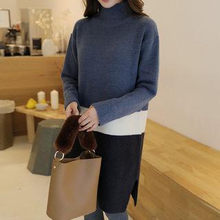 Mock-neck Color-block Sweater Dress