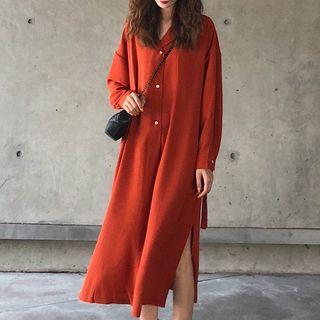 Long-sleeve V-neck Shirtdress
