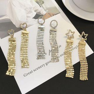 Rhinestone & Metal Disc Dangle Earring
