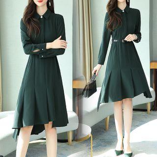 Irregular Hem Long-sleeve Collared Dress