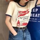 Short-sleeve Ketchup Print Ringer T-shirt Almond - One Size